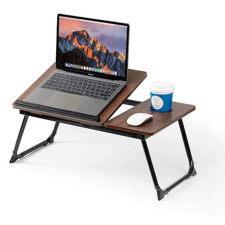 Masa pliabila pentru laptop,Wacorresi suport laptop masuta laptop lapwood cu suport pentru pahar Multifunctionala reglabila pe inaltime 5 pozitii suport stabil colturi intarite capacitate de incarcare de pana la 45 kg 55x32x25 Maro