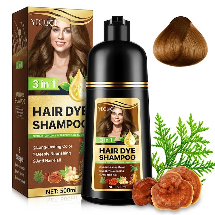 Sampon Premium 3 in 1 pentru Colorarea Parului Anti Cadere Regenerare cu Ghimbir si Ginseng 500 ml #4 Coffee