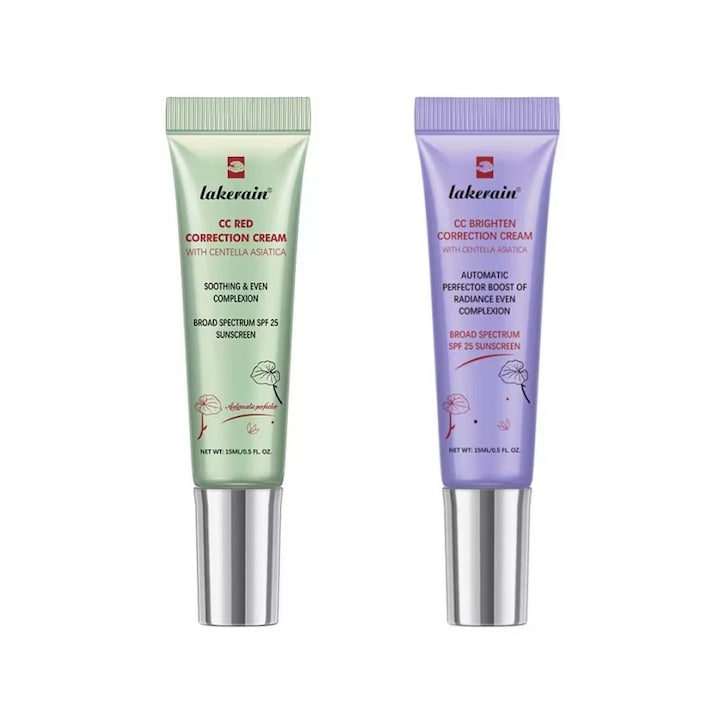 Crema CC stralucitoare cu Centella Asiatica rezistenta la apa si de lunga durata ascunde porii corecteaza roseata pachet de 2