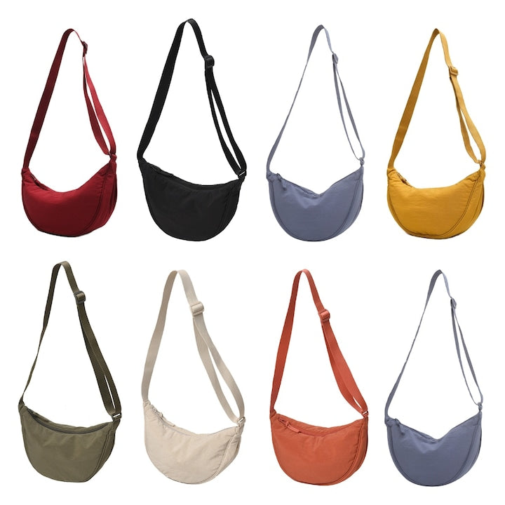 OEM - Geanta crossbody pentru femei verde masliniu forma semiluna material nylon dimensiuni 34x15x7cm 12 rate cu 0% dobândă