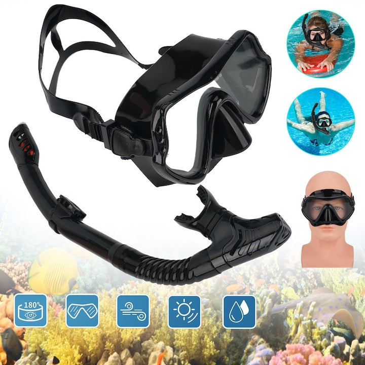 Adult Snorkel Set with 180° Panoramic View Anti-Fog Snorkel Mask and Dry Snorkel Adjustable Diving Set for Swimming Professional Snorkeling Equipment for Adults