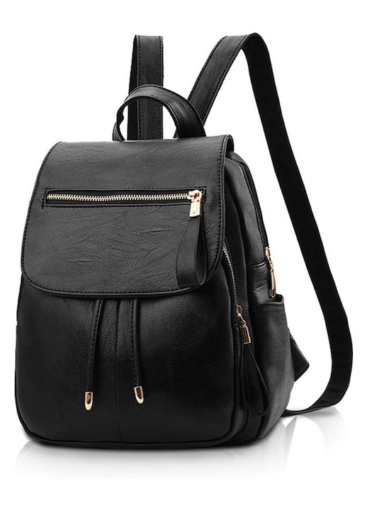 OEM - Women's Genuine Leather Backpack, Fashion Anti-theft Design, Backpack Bag, 24 x 13 x 30 cm, Black, 12 interest-free installments