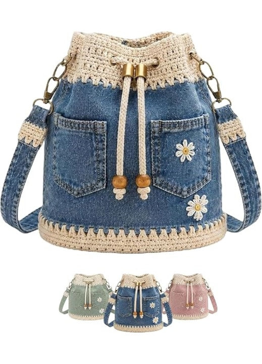 OEM - Geanta dama crosetata vintage denim 2027 30x25cm 12 rate cu 0% dobândă