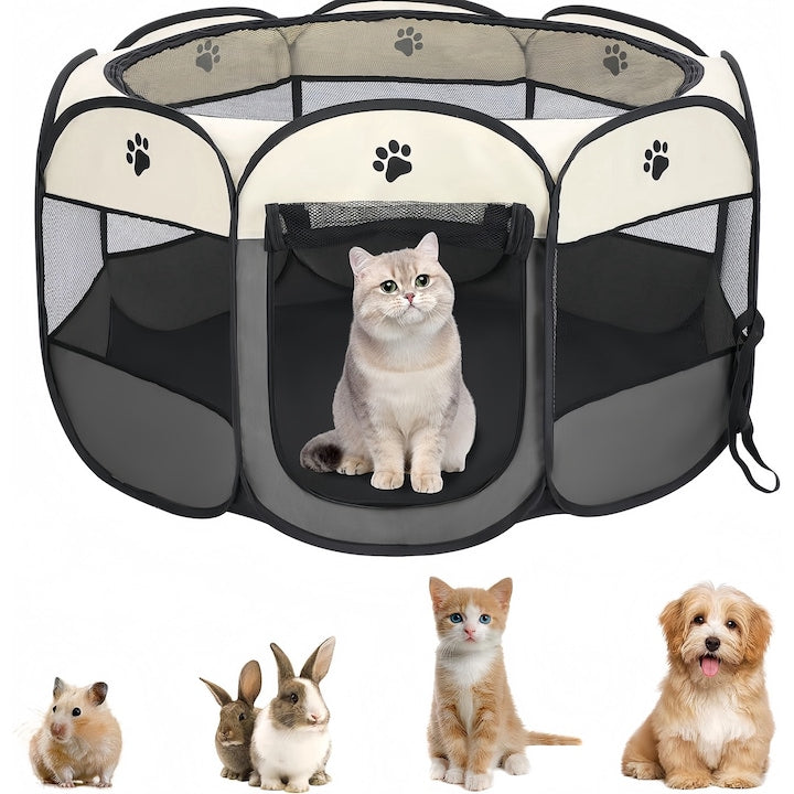 Pet Playpen Wacorresi Foldable Crate Waterproof Canvas, made of Canvas and Steel, 114x114x58 cm, Grey