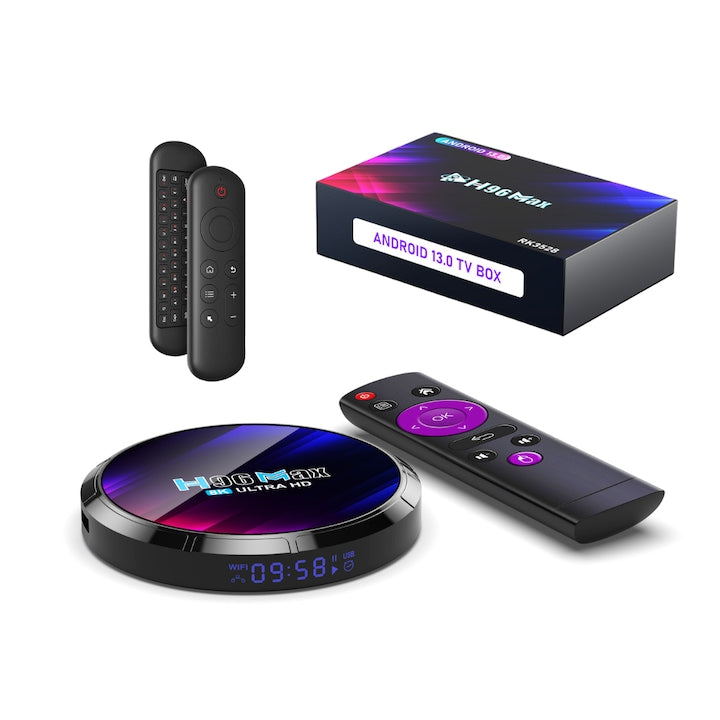 Mediaplayer H96 Max RK3528 Telecomanda + Air Mouse & Tastatura Qwerty wireless Rezoultie 8K Android 13 BT 5.0 Wifi 6 RAM 4GB ROM 64GB Memorie