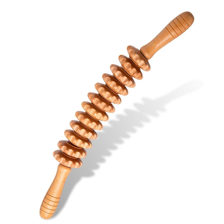 Beech Wood Massage Roller, Curved Design, Lymphatic Drainage, Anti-Cellulite, 40x6cm, Multifunctional