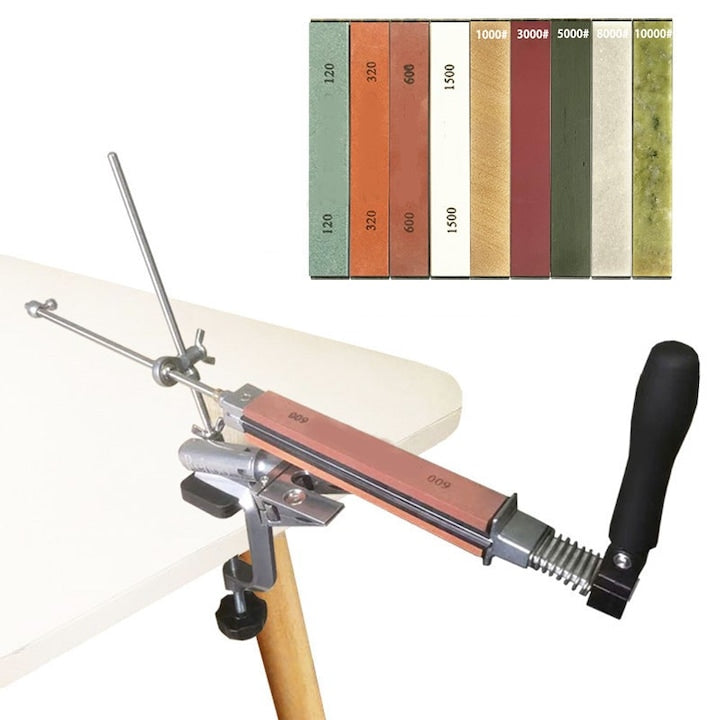 Walalla Knife Sharpening Set, 10 Pieces, includes 9 whetstones (grit 120-10000), 360° rotating and flipping design, strong suction cup, with storage bag, suitable for commercial and home kitchens