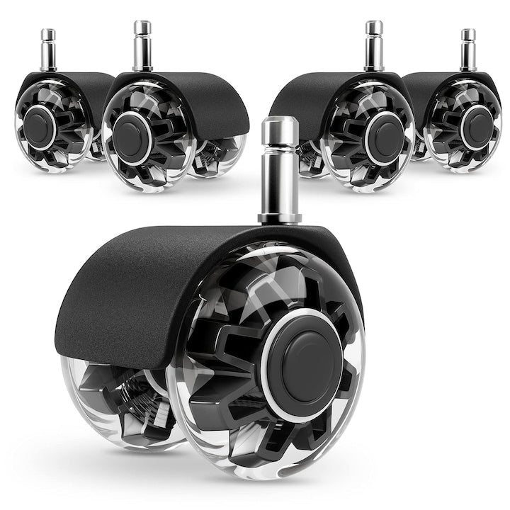 Set 5 roti premium PU tija 11mm pentru scaune de birou si gaming diametru 50 mm gri