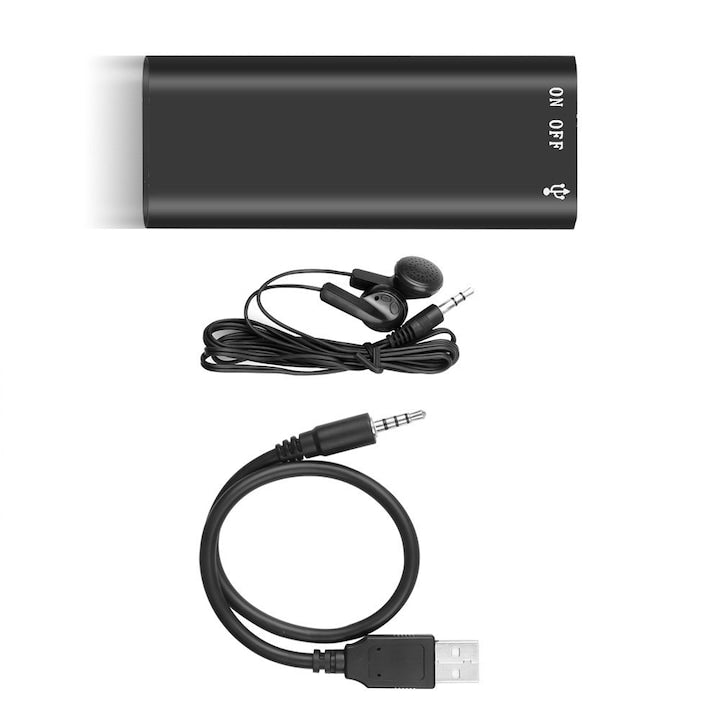Reportofon spion mini 16GB Reducere zgomot HD inregistrare cu un singur clic redare MP3 pana la 190 ore stocare spy ascuns negru
