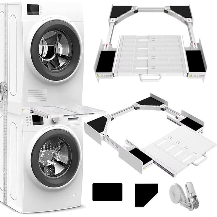 Suport universal pentru masini de spalat si uscator de rufe WALALLA lungime si latime reglabile 46-72 cm robust si usor de instalat cu suport pentru prosoape si raft detasabil durabil si economisitor de spatiu alb