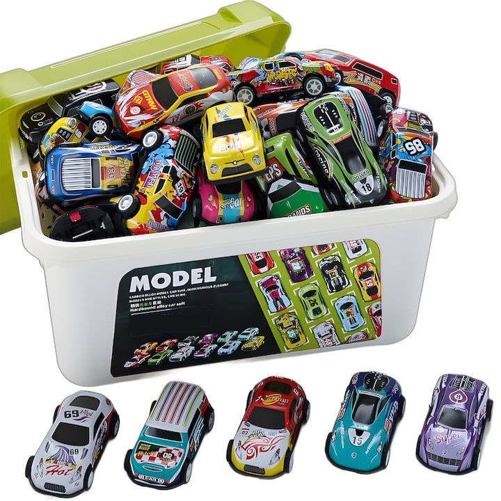 Set 50 Masinute de jucarie Axroad Mall Cu cutie de depozitare Durabil si non-toxic Nu necesita baterii Pentru cadouri aniversare pentru copii cadouri de intoarcere la scoala premii pentru elevii din clasa jucarii educationale Metal Multicolor
