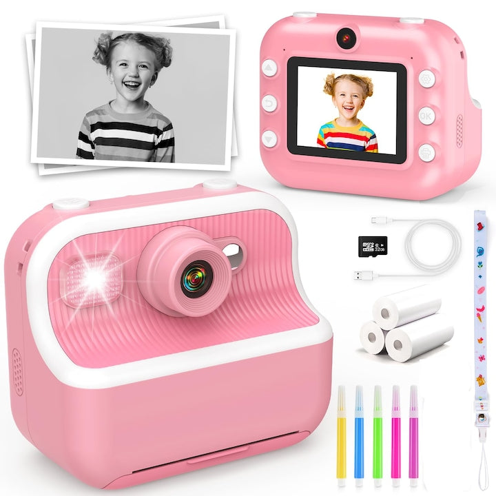 WALALLA Instant Camera for Kids, 1080P Video, 12MP Photo, 32GB, Pink, 3-12 Years Old