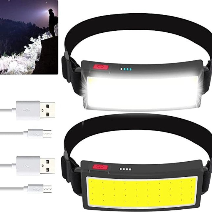 Set de lanterne frontale cu lumina difuza COB ZOUN 2 bucati cu prindere pe cap usoare 5000 lumeni incarcare USB banda reglabila IPX4 potrivite pentru drumetii/pescuit/vanatoare/camping/activitati in natura 14 x 5 x 3 5 cm negru
