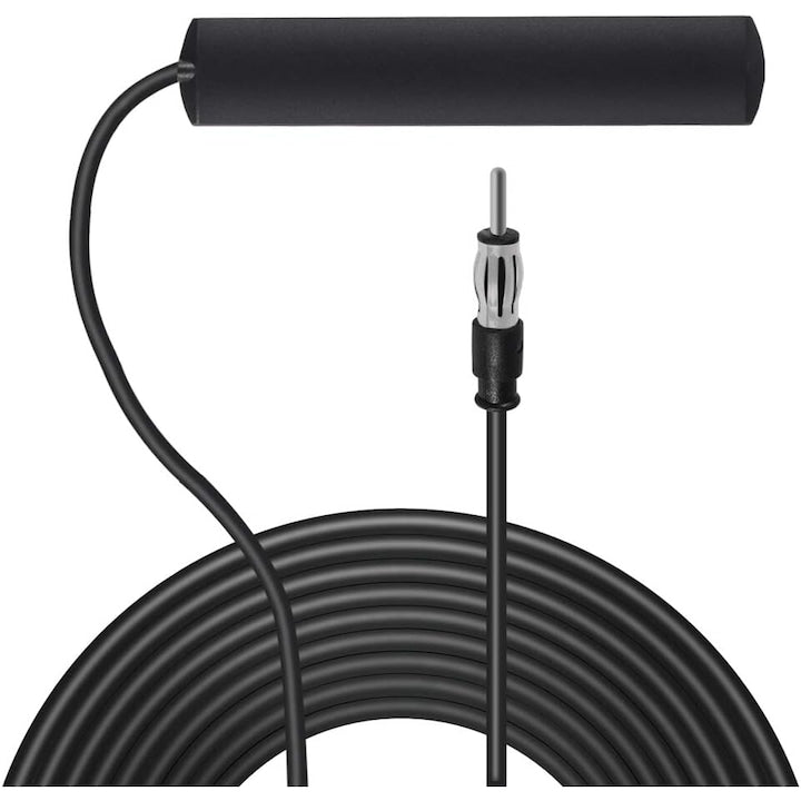 Antena radio auto AM/FM universala conector DIN cablu 3 m montaj adeziv pe parbriz pentru masina si barca OUYLAF Negru