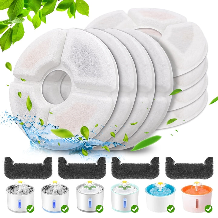 Set 8 Filtre si 4 Bureti pentru Fantana Apa Pisici Tripla Filtrare elimina eficient impuritatile si firele de par din apa 12 bucati
