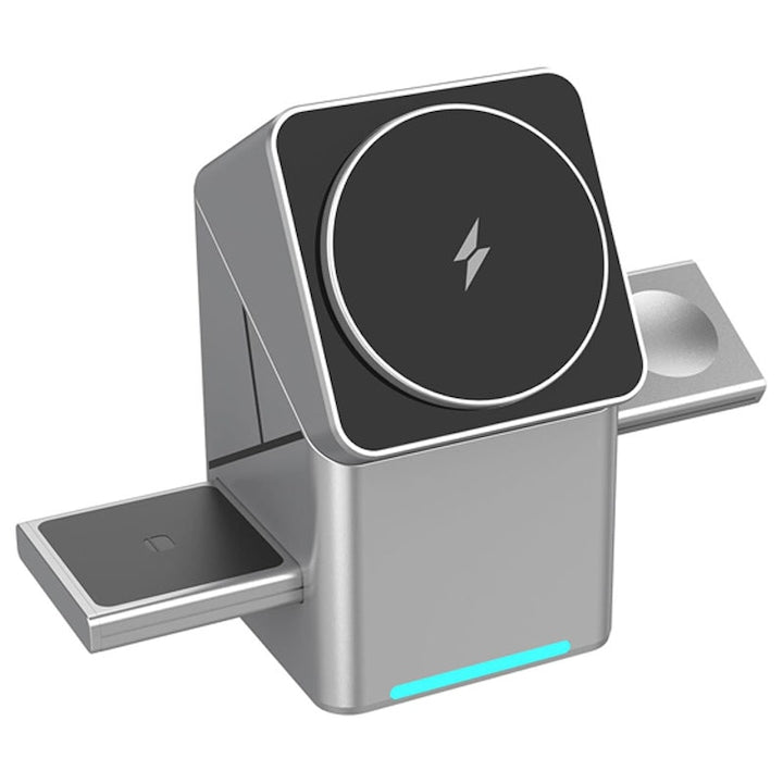 Statie Incarcare Wireless Duueyct Magnetic 3-in-1 Pliabil Metalic Cu Lampa De Noapte Pentru Incarcator Compatibil iPhone Air Pods Apple Watch Android Samsung Huawei Xiaomi Protectie Incarcares Rotativa Negru