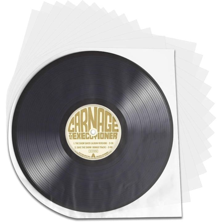 Set 50 de folii de protectie antistatice semicirculare pentru discuri de vinil de 12” 30.8x30.8 cm 0.08 mm Transparente