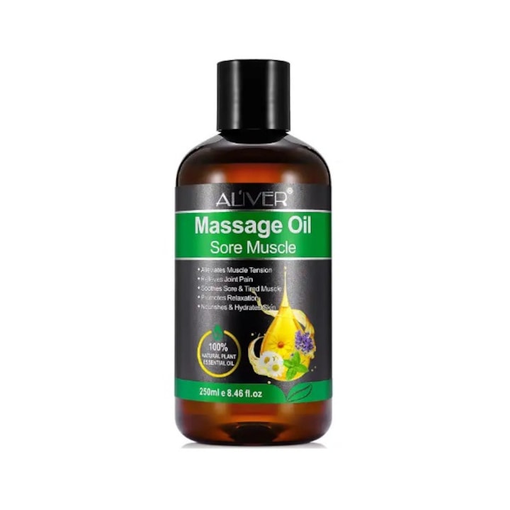 Ulei de masaj ALIVER pentru ameliorarea durerilor articulare si musculare cu bila rulanta pentru relaxarea corpului 250ml