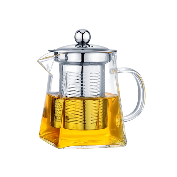 Ceainic cu infuzor Sticla 350 ml recipient pentru ceai/cafea transparent