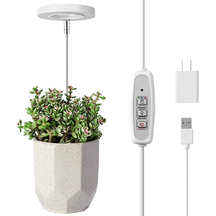 Lampa de lucru Rqiurpn LED spectru complet 4 niveluri de luminozitate inaltime ajustabila cu temporizator automat pentru plante de interior