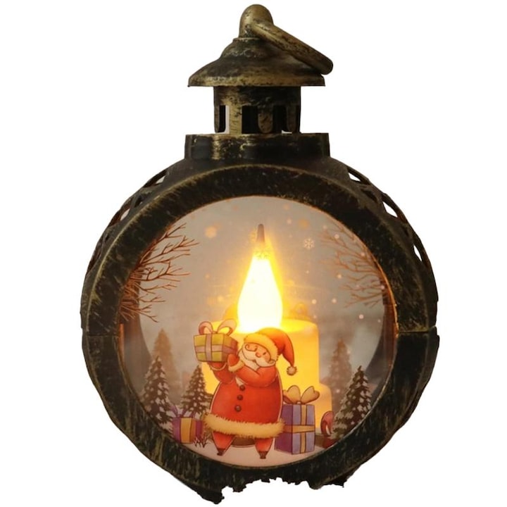 Suport de lumanari de Craciun Rqiurpn retro design cu Mos Craciun si om de zapada decorative negru