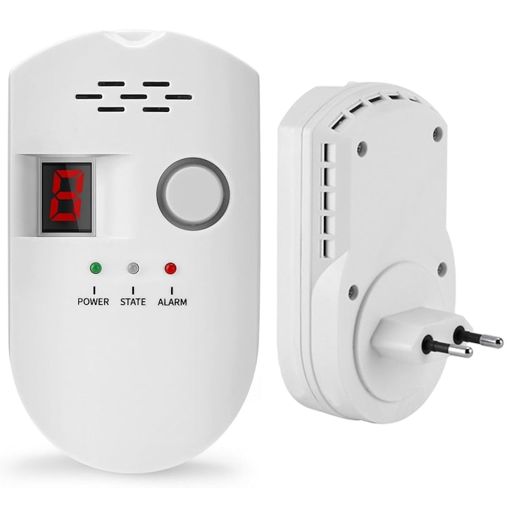 Senzor detector de gaz Wacorresi Detector de gaz pentru casa bucstsrie RV alarma pentru gaze combustibile si explozive pentru GPL GNL Senzor de CO display LCD alimentare la priza 220V afisaj digital alarma sonora 85dB si vizuala alb
