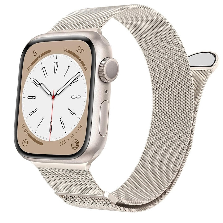 Curea Milanese Metalica pentru Apple Watch Ultra/SE/9/8/7/6/5/4/3/2/1 - 38/40/41 mm Vaxiuja reglabila catarama magnetica otel inoxidabil premium starlight culoare