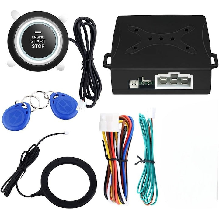 Sistem Alarma Auto RFID Inteligent Cu Buton Pornire Motor 12V Keyless Go Cu Transponder Immobilizer Sistem Universal Anti-Furt Auto Pornire Motor La Distanta Brelocuri RFID Incluse Compatibil Cu Majoritatea Masinilor WALALLA