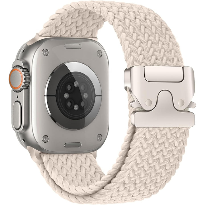 Curea ceas pentru Apple Watch 10/9/8/7/6/5/4/3/SE/2 - 42/44/45/46/49MM Inhwatek nailon elastic ajustabila atarama de parasuta Bej