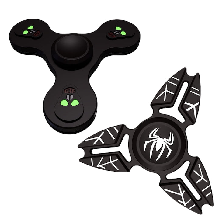 Set of 2 "Fantasy" Fidget Spinners, Featuring Spider and Skull Patterns, Detachable, High-Speed 4-8 Min Spins, Stress Anxiety Finger Toys, Spinner Toys for Kids and Adults, Metal/Alloy