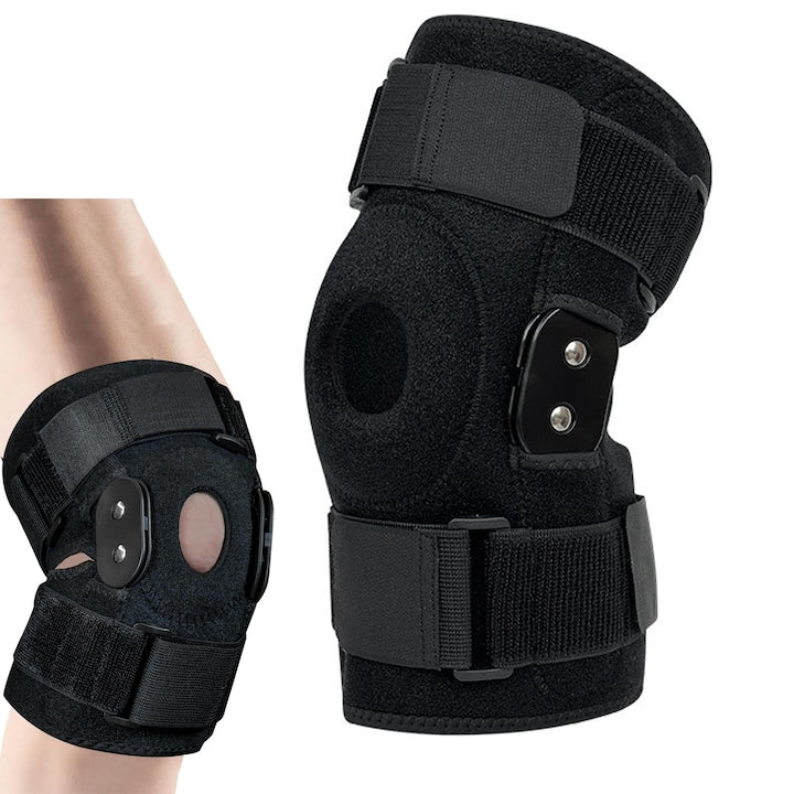 Orteza de genunchi Axroad Mall Stabilizator cu balamale Cu reglaj unghiular Repara genunchiul reduce durerile musculare si articulare Unisex Marime ajustabila/ Universala Tesatura moale si respirabila Negru