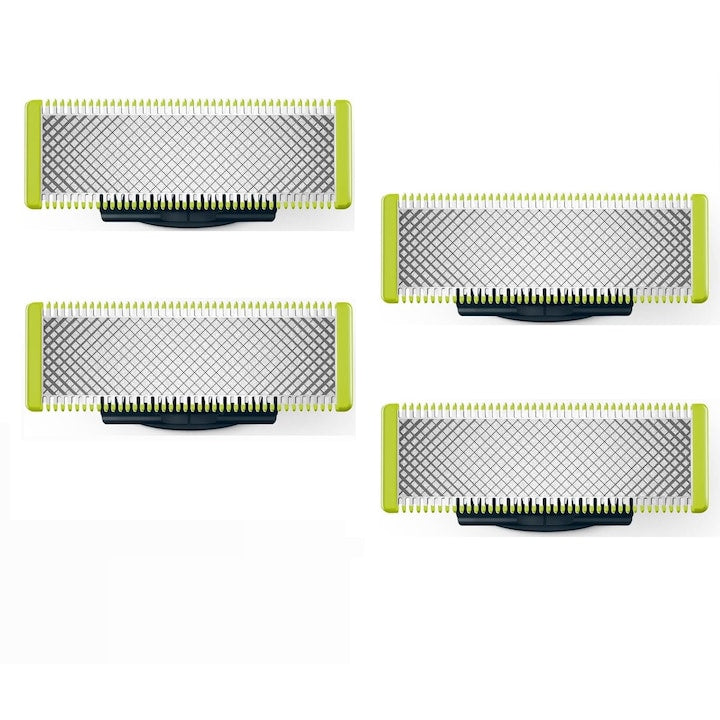 Set 4 Rezerve OneBlade compatibila cu Philips OneBlade si OneBladePro umed si uscat dubla protectie portabil tehnologie care urmeaza contururile Verde