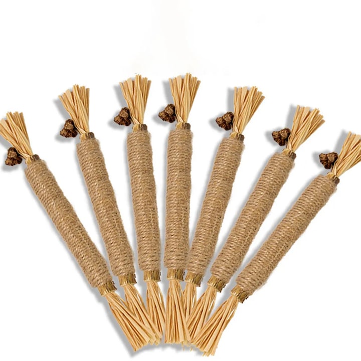 Set de 6 jucării pentru pisici bete de mestecat Matatabi cu catnip igienă dentară lemn