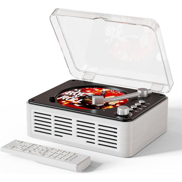 CD player portabil multifunctional Radio FM Boxe HiFi integrate controlabile prin telecomanda Bluetooth 5.0 208 x 168 x 102 mm compatibil cu formatele audio CD/CD-R/CD-RW/MP3/WMA Alb