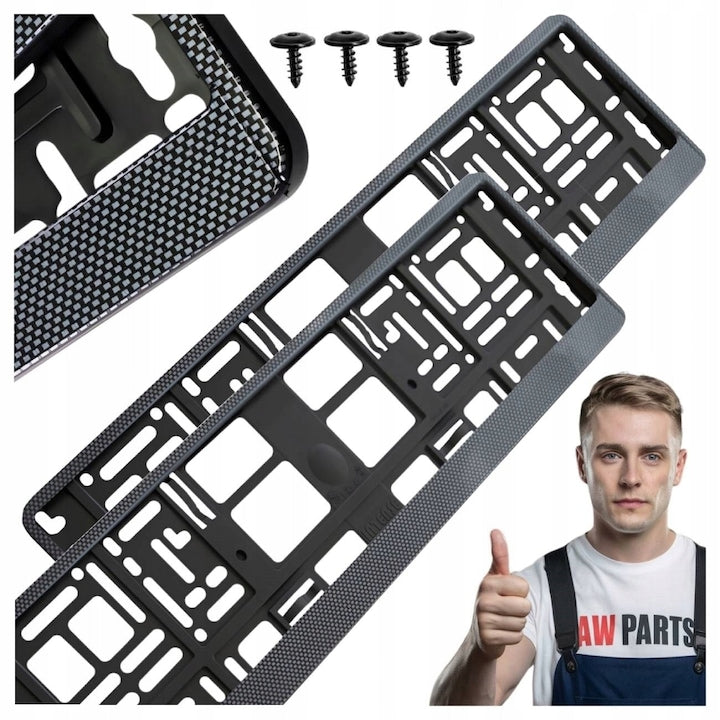 Set Suport Numar Inmatriculare Auto AWParts HP Carbon Black Complete Efect De Carbon Rezistent La Intemperii Ideal Pentru Tuning Latime 525 mm Inaltime 133 mm Negru