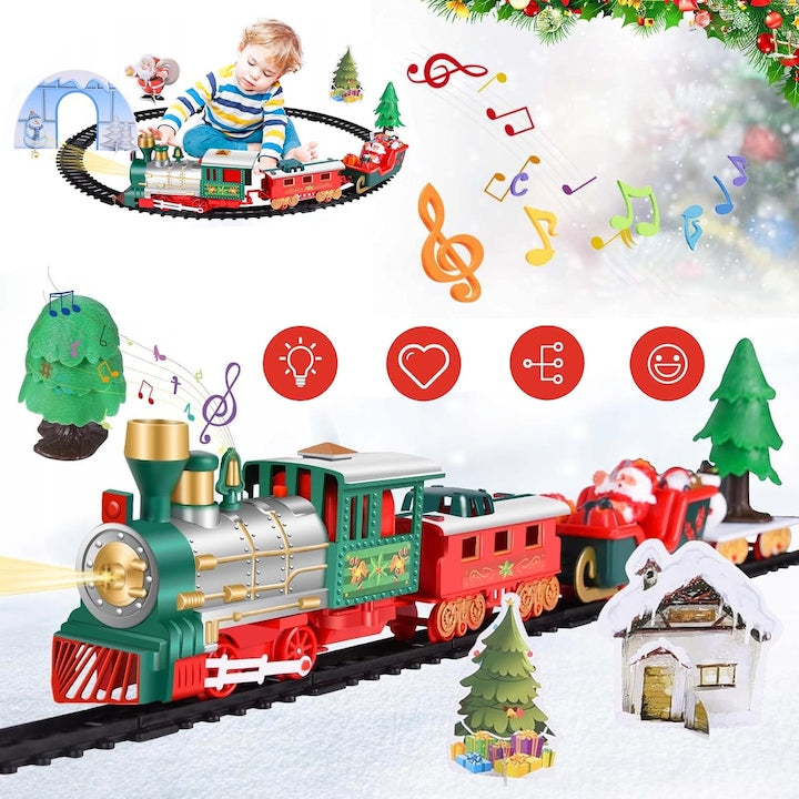 Christmas Train Set Electric Train Set for Kids with Lights and Sounds Decoration Toys for Boys and Girls Train and Track Set for Under the Christmas Tree Gift