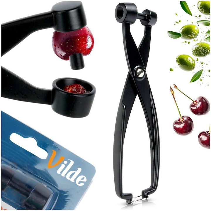 Aparat Pentru Scos Samburi De Cirese Visine Si Masline Vilde 19x5 cm Aluminiu Negru Cleste Manual Cu Maner Ergonomic Extractie Rapida Si Usoara Fara A Distruge Pulpa Fructului Instrument Util Pentru Preparare Gemuri Si Deserturi Dulci
