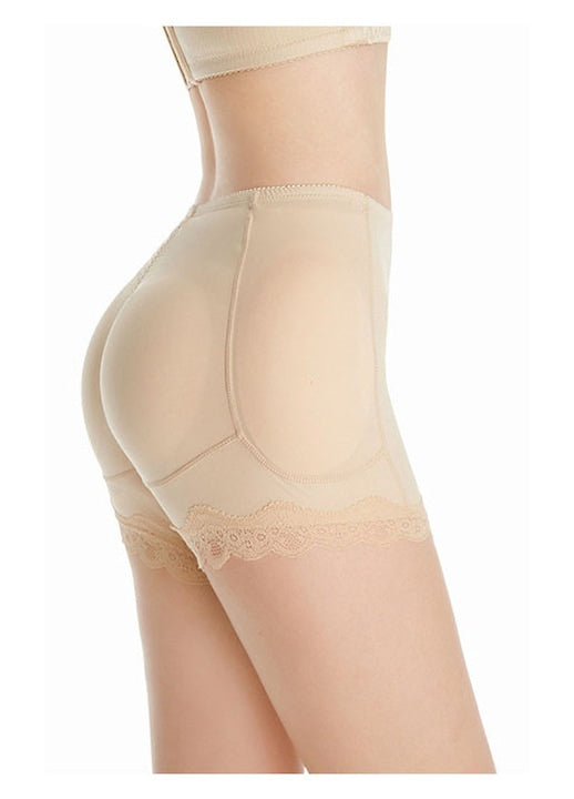 JENUOS - Shapewear Bodysuit with Elegant Lace Push-Up Design, Hip Pads - Beige