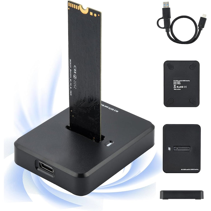 Carcasa SSD M.2 NVMe/SATA USB-C 3.2 10 Gbps pentru 2230/2242/2260/2280 M-Key si B+M Key compatibila Windows/Mac OS/Linux OUYLAF Negru