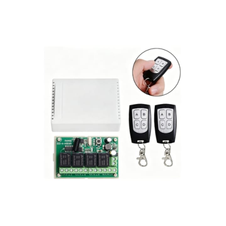 Four-channel wireless remote control relay module 433 MHz 12 V, including dual remotes