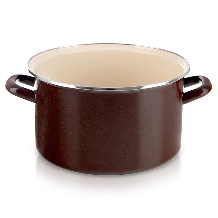 Oala Emailata Orion Brown Maro/Bej Capacitate 8 L Diametru 28 cm Inaltime 16 cm Potrivita Pentru Toate Plitele Si Cuptorul Se Poate Spala In Masina De Spalat Vase Manere Ergonomice