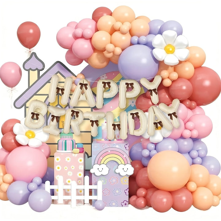 Set Arcada Baloane Petrecere 114 Piese Tema Candy Colorata - Banner La Multi Ani 13 Litere 13 Fundite Satin Baloane Multicolor + Kit Complet
