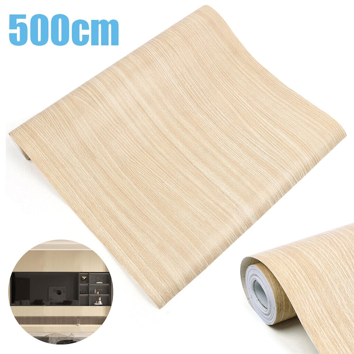 Wood Effect Self-Adhesive Film 60 x 500 cm, Easy Waterproof Wallpaper, PVC Film, DIY Decorative Stickers for Furniture, Walls, Countertops, Cabinets, Shelves, Easy-to-Clean Removable Wallpaper
