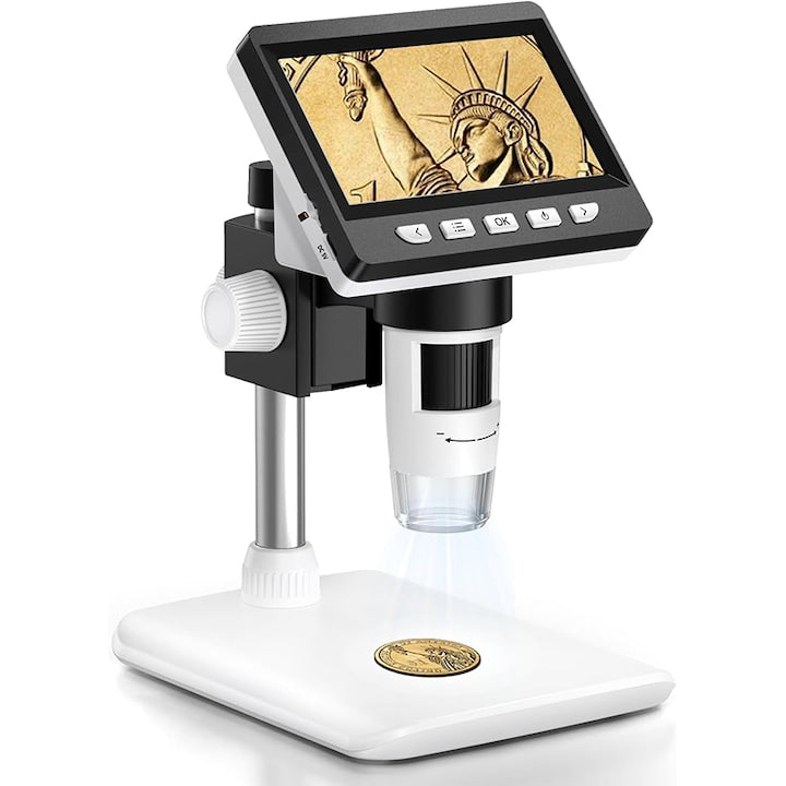 Digital Microscope with 4.3" LCD Screen Rqiurpn 50X-1000X 1080P 8 Adjustable LED Lights MacOS Compatible FullHD Image