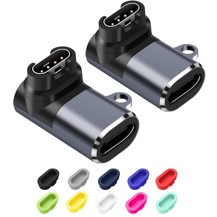Set 2 Adaptor de alimentare compatibil cu smartwatch Garmin Fenix 7/7S/7X/6S/6/6X/5S/5/5X Forerunner 955 965 45 45S 245 Venu Instinct Vivoactive 4s 4 3s Epix Quatix Vine cu 10 capacete de praf pentru prize