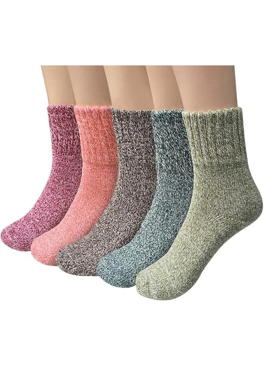 YSBER - Set 5 perechi Sosete termice bumbac si lana Femei/Barbati marime 36-41EU Roz multicolor