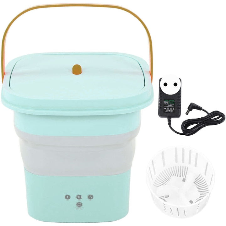 Masina de spalat portabila/mini pliabila cu cos de scurgere integrat motor puternic 100-240V albastru 1 buc