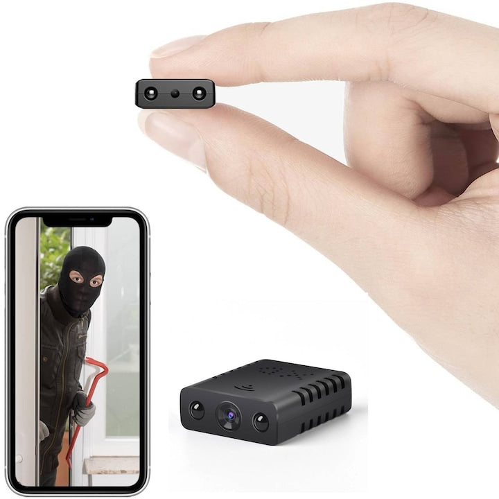 Camera mini ascunsa HD 1080P WIFI dispozitiv spion Detectare miscare Ultra HD unghi de vizualizare la 140° microfon monitorizare live inregistrare in bucla vedere nocturna in infrarosu control prin aplicatie dedicata