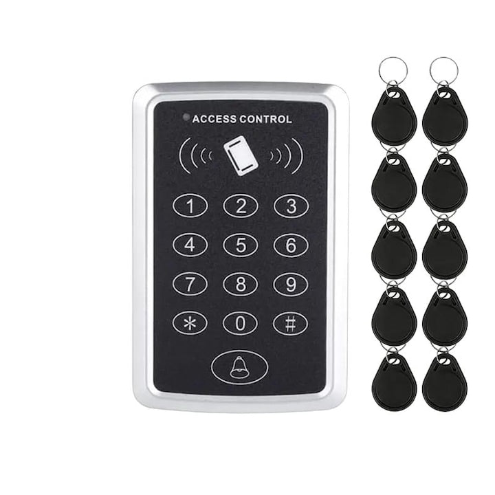 Sistem de control acces ID parola stocare pentru 1000 de utilizatori 10 brelocuri cu functie de sonerie Design Rezistent La Apa Si Praf Negru