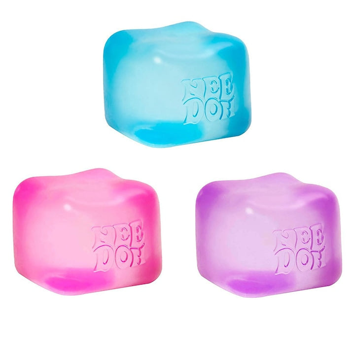 Jucarie interactiva NeeDoh Nice Cube set 3 culori: albastru mov roz dimensiune 10x10x10cm